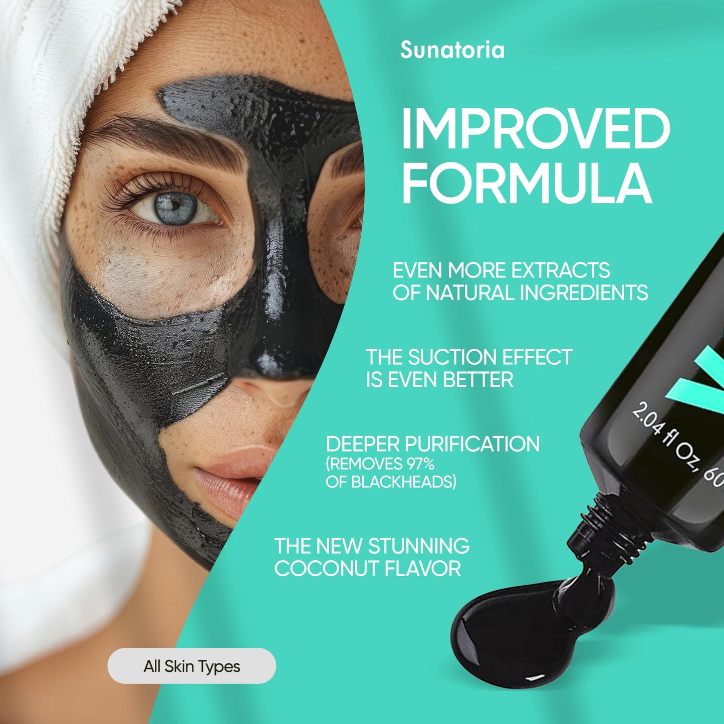 SUNATORIA Activated Charcoal Peel-Off Mask - Deep Pore Blackhead Remover for Men & Women, Nose & Face Care, Pore Cleaner