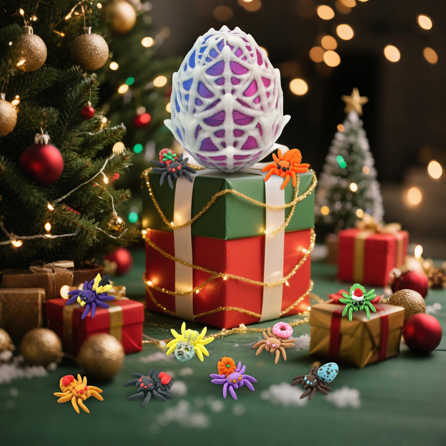 Mini 3D Printed Spider Egg with 10 Unique Glow-in-the-Dark Spiders – Halloween Toys, Cute Animal Surprise Eggs, Party Favors for Kids