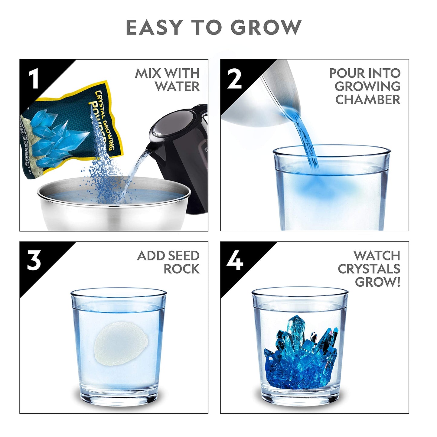 National Geographic Mega Crystal Growing Kit - Grow 6 Crystals with Light-Up Stand, Science Gifts for Kids 8-12