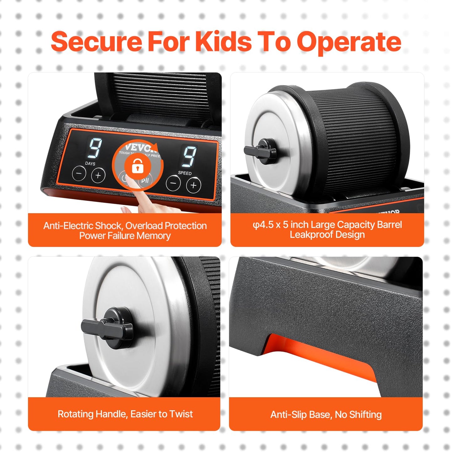 VEVOR 2.5 lbs Rock Tumbler Kit – 9-Speed, 9-Day Stone Polisher with Rough Gemstones & Polishing Grits for Adults & Kids