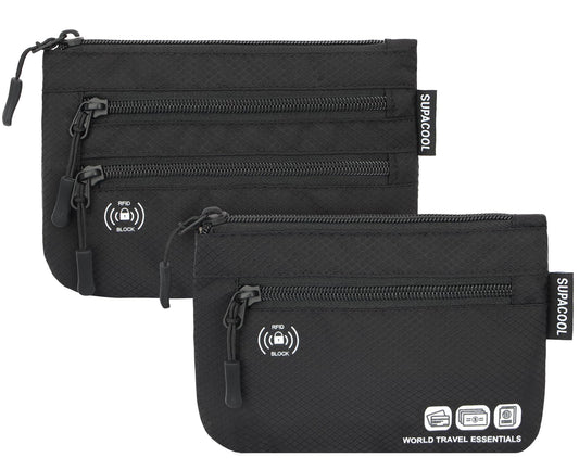 SUPACOOL Passport Holder Bag – RFID Blocking Travel Wallet & Card Organizer Pouch for Men, Women & Family, 2-Piece Set, Black