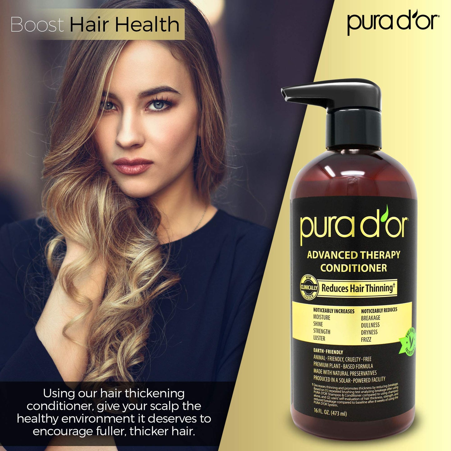 PURA D'OR Advanced Therapy Conditioner 16oz | Moisture, Strength & Volume Boost | Argan Oil & Biotin | Sulfate-Free for All Hair Types