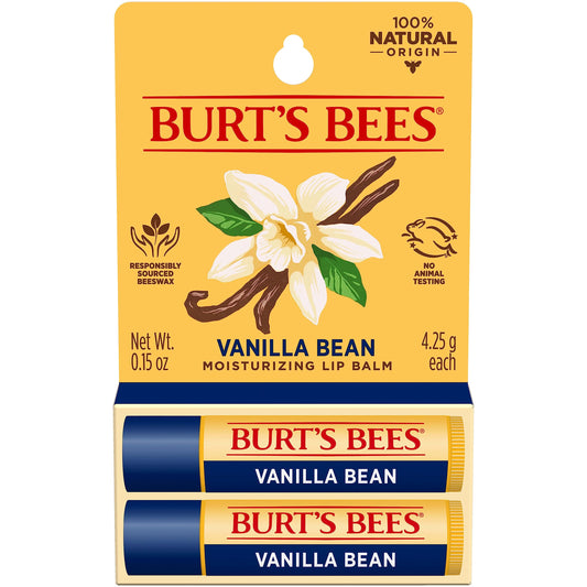 Burt’s Bees Vanilla Bean Lip Balm – Natural Lip Moisturizer with Responsibly Sourced Beeswax, Tint-Free Hydrating Balm, 2 Tubes, 0.15 oz Each