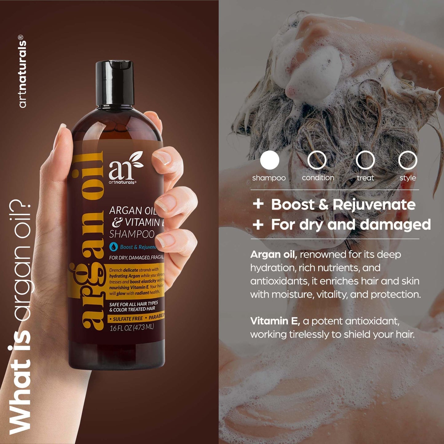 artnaturals Argan Hair Growth Shampoo 16 Fl Oz – Sulfate-Free Treatment for Thinning Hair & Regrowth – With Biotin, Argan Oil, Keratin & Caffeine