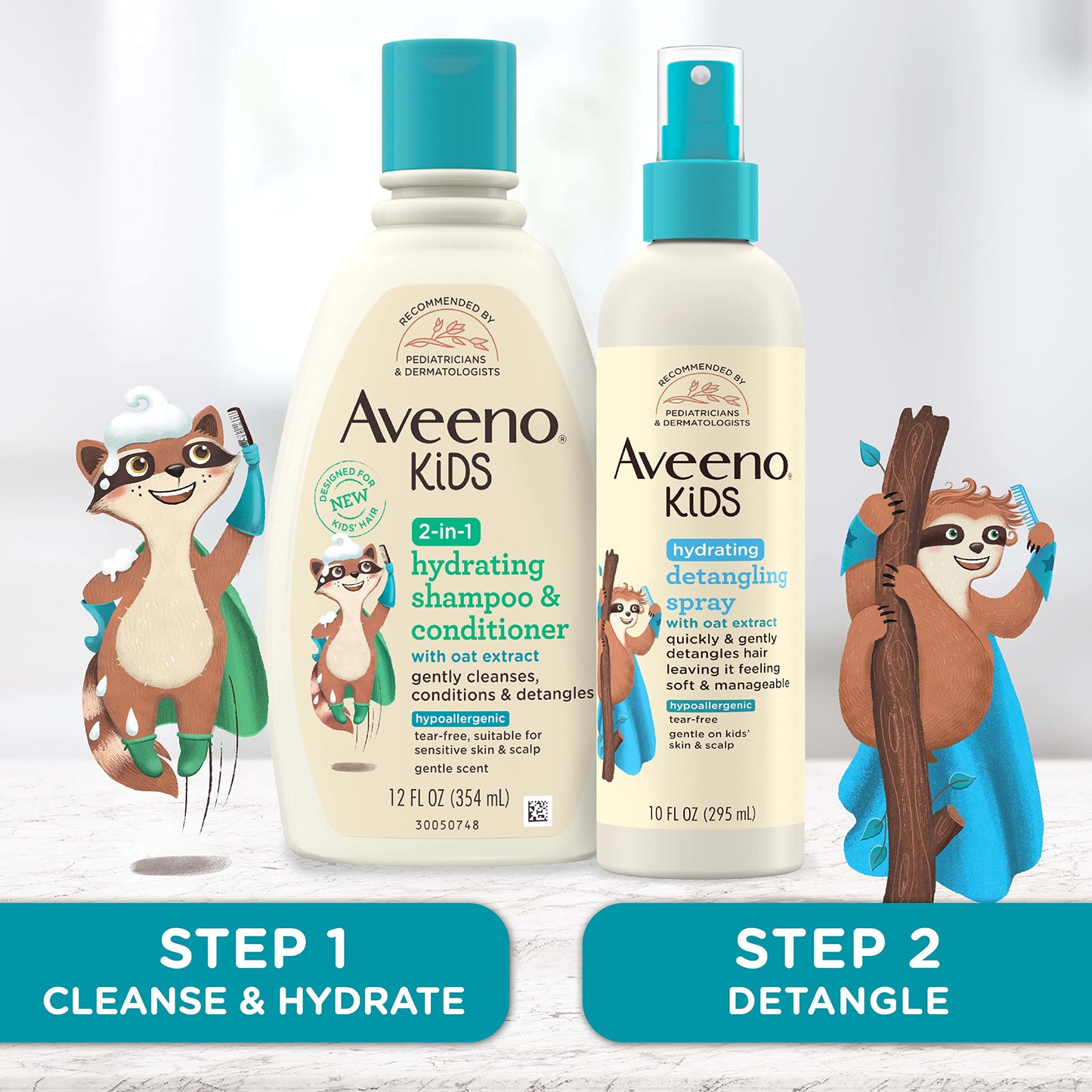Aveeno Kids Hydrating Detangling Spray with Oat Extract, Tear-Free & Hypoallergenic, Gently Detangles Hair & Moisturizes Scalp, 10 fl oz