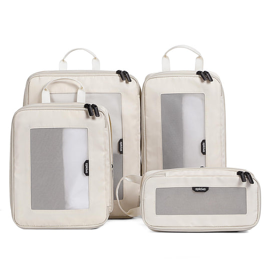 EPICKA TripCozy Compression Packing Cubes – 4 Set Expandable Travel Organizer Bags with Mesh Top for Suitcase, Carry-On & Backpack (Beige)