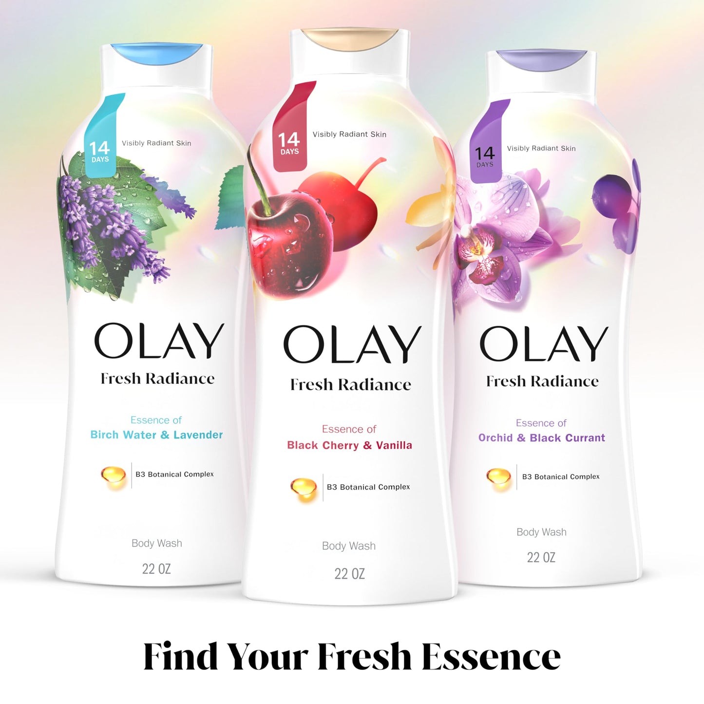Olay Fresh Radiance Body Wash for Women, Plant-Based Cleanser with B3 Botanical Complex, Black Cherry & Vanilla, 22 fl oz, All Skin Types