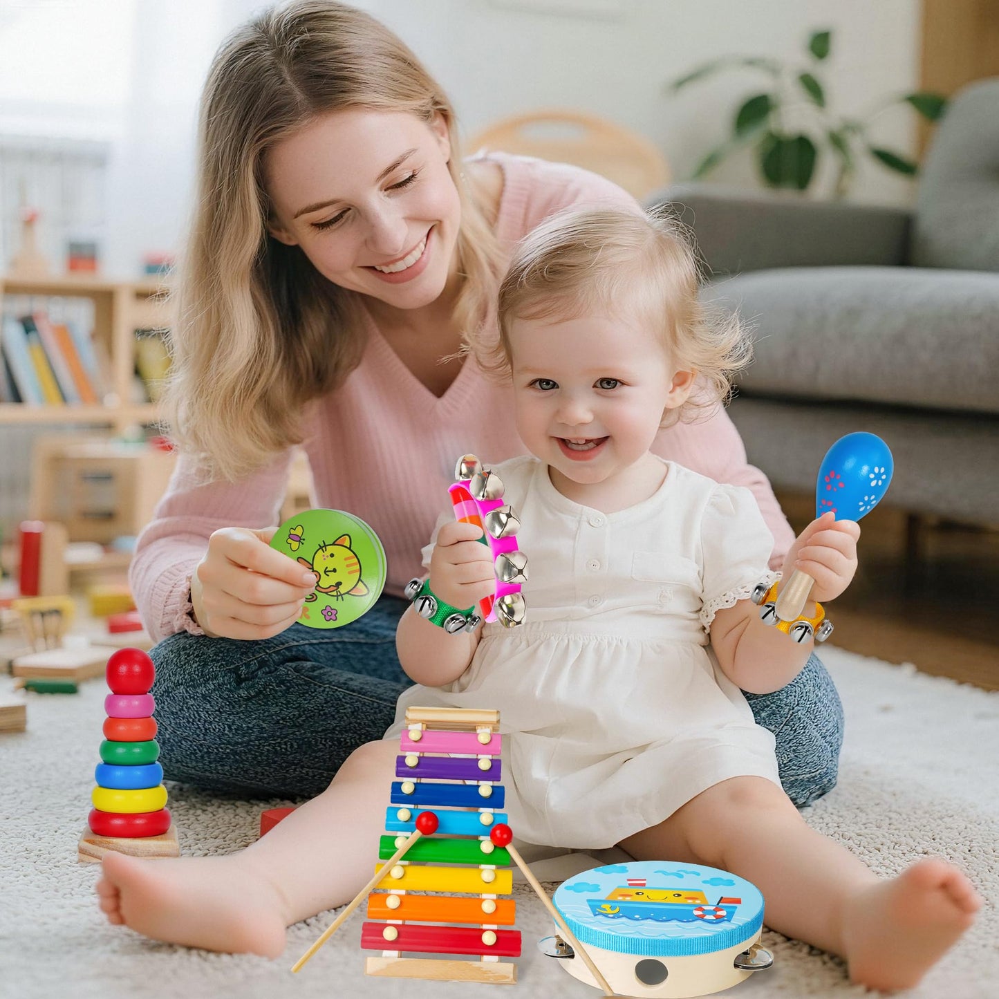 Childom Toddler Musical Instruments Set – Xylophone, Maracas & Wooden Toys, Educational Fun for Kids, Birthday & Christmas Gifts