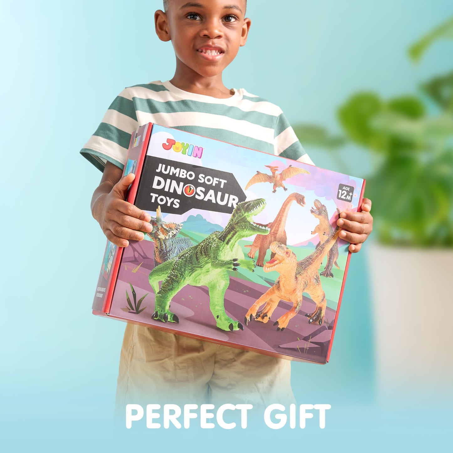 JOYIN 6-Piece Large Soft Dinosaur Toy Set for Toddlers with Educational Book – Realistic Dino Figures for Boys & Girls Ages 1-5