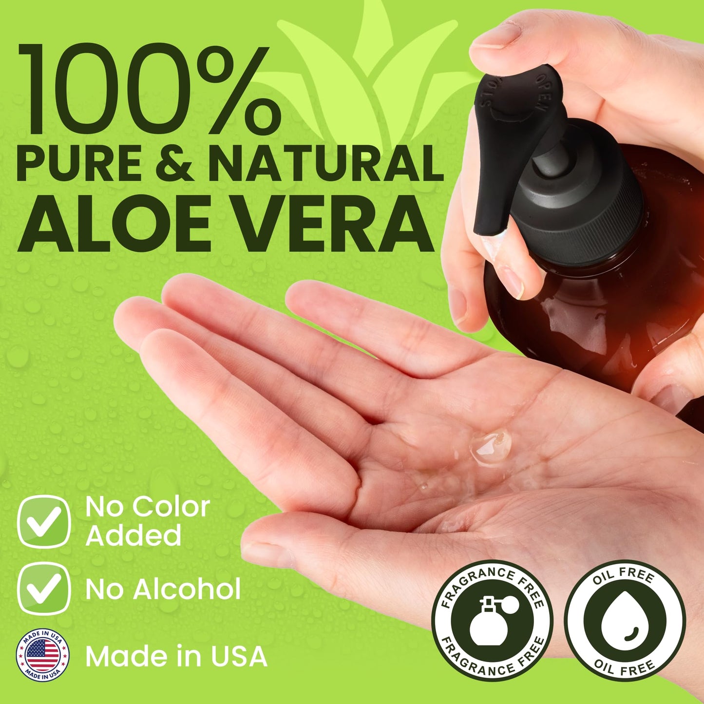 Honeyskin Soothing Aloe Vera Gel, Made in USA - Natural Relief for Sunburn & Dry Skin, Hydrating Summer Skincare, 8 Fl Oz