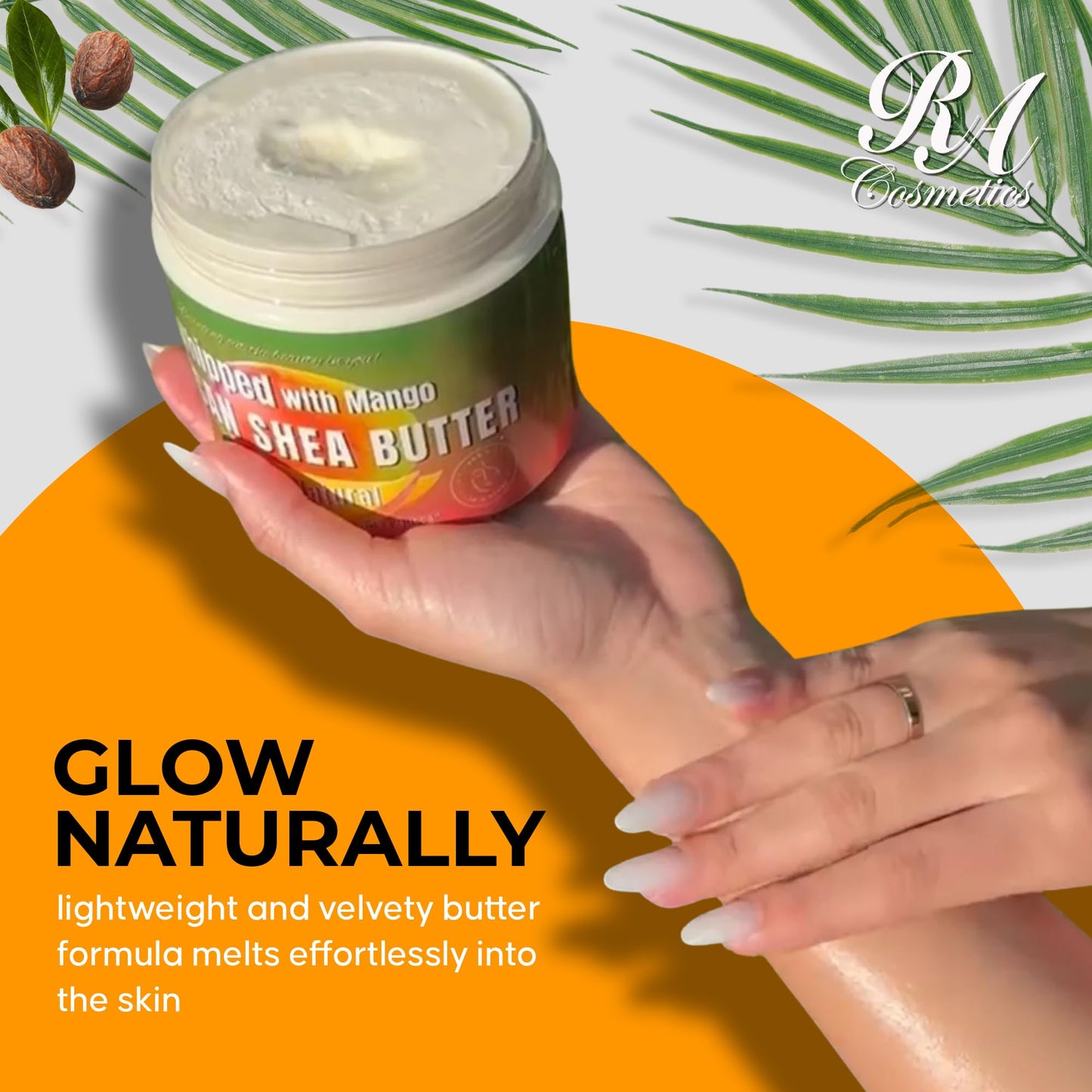 RA COSMETICS Whipped Mango Shea Butter – 100% Pure African Shea, Handcrafted Moisturizer for Skin & Hair, 12oz Jar