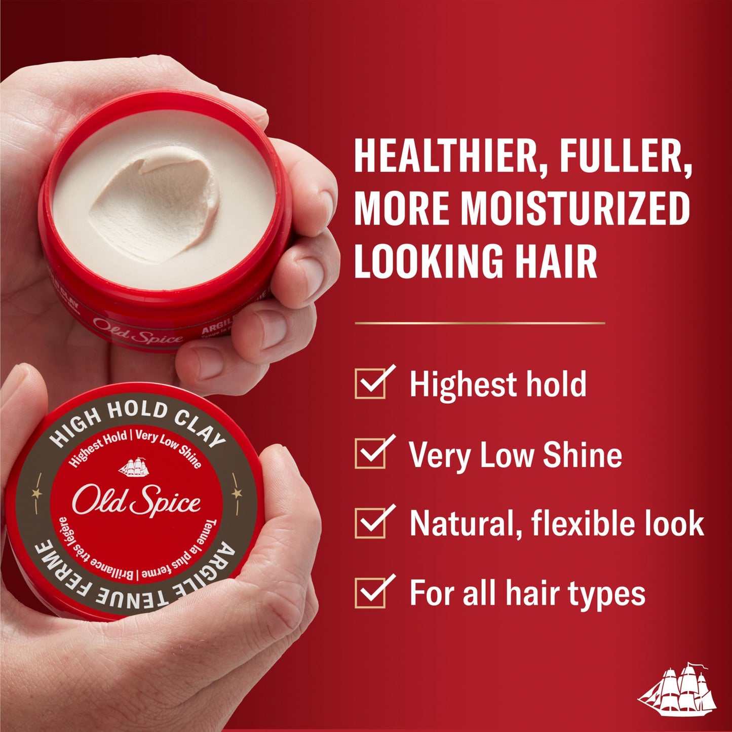 Old Spice High Hold Hair Styling Clay for Men, High Hold, Very Low Shine, 2.22 Oz