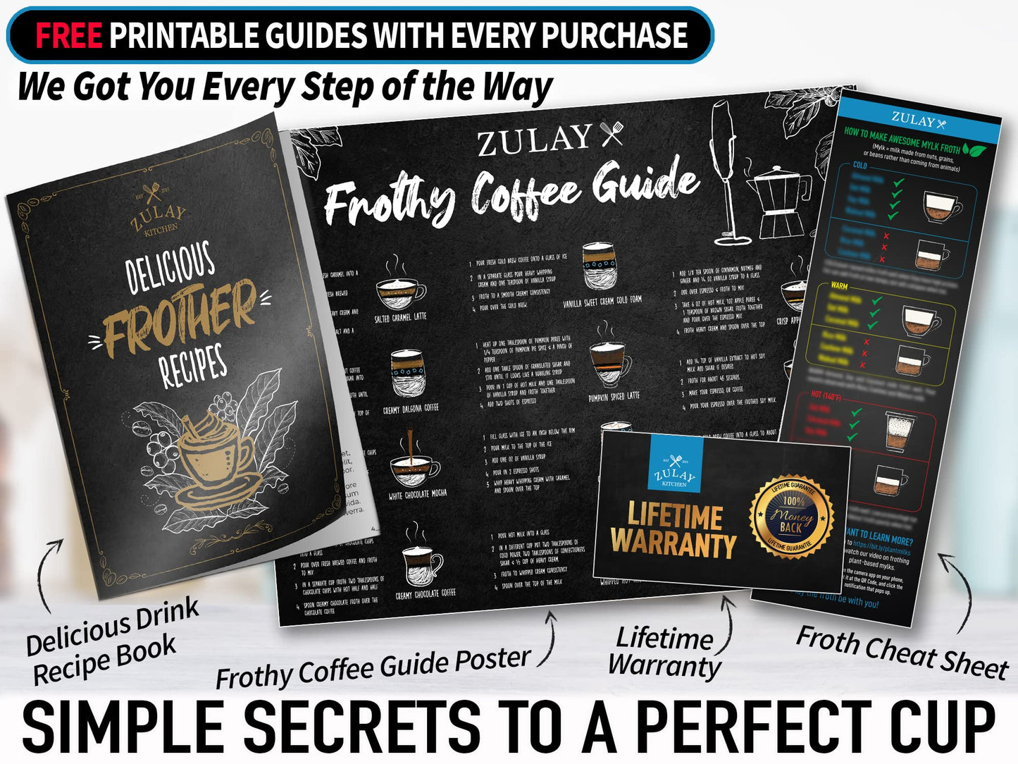 Zulay Kitchen Handheld Milk Frother Wand – Electric Drink Mixer with AA Batteries, Easy-Clean Whisk for Coffee, Lattes & Cappuccino, Black