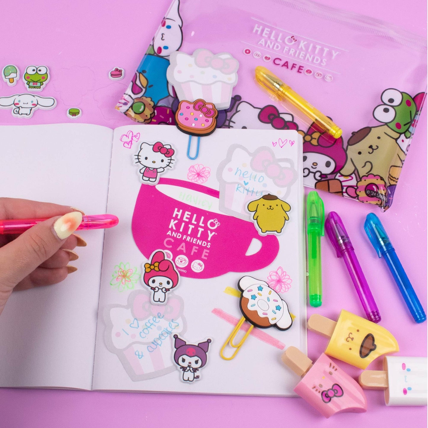 Hello Kitty & Friends 22-Piece Cafe Stationery Set – Cute School Supplies, Notebook, Squishy Stickers & Fun Accessories