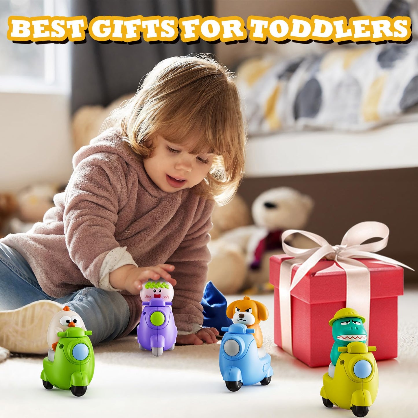 Hydrathy 4-Pack Press & Go Animal Cars for Toddlers 1-3, Dinosaur Push Toys for Boys & Girls, Safe Baby Vehicles for Birthday & Christmas