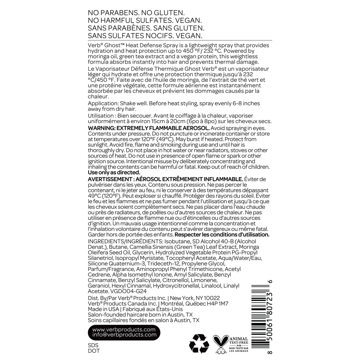 VERB Ghost Heat Defense Spray, 5.5 oz – Weightless Heat Protection + Shine – for Fine to Medium Hair – Vegan, Free of Harmful Sulfates