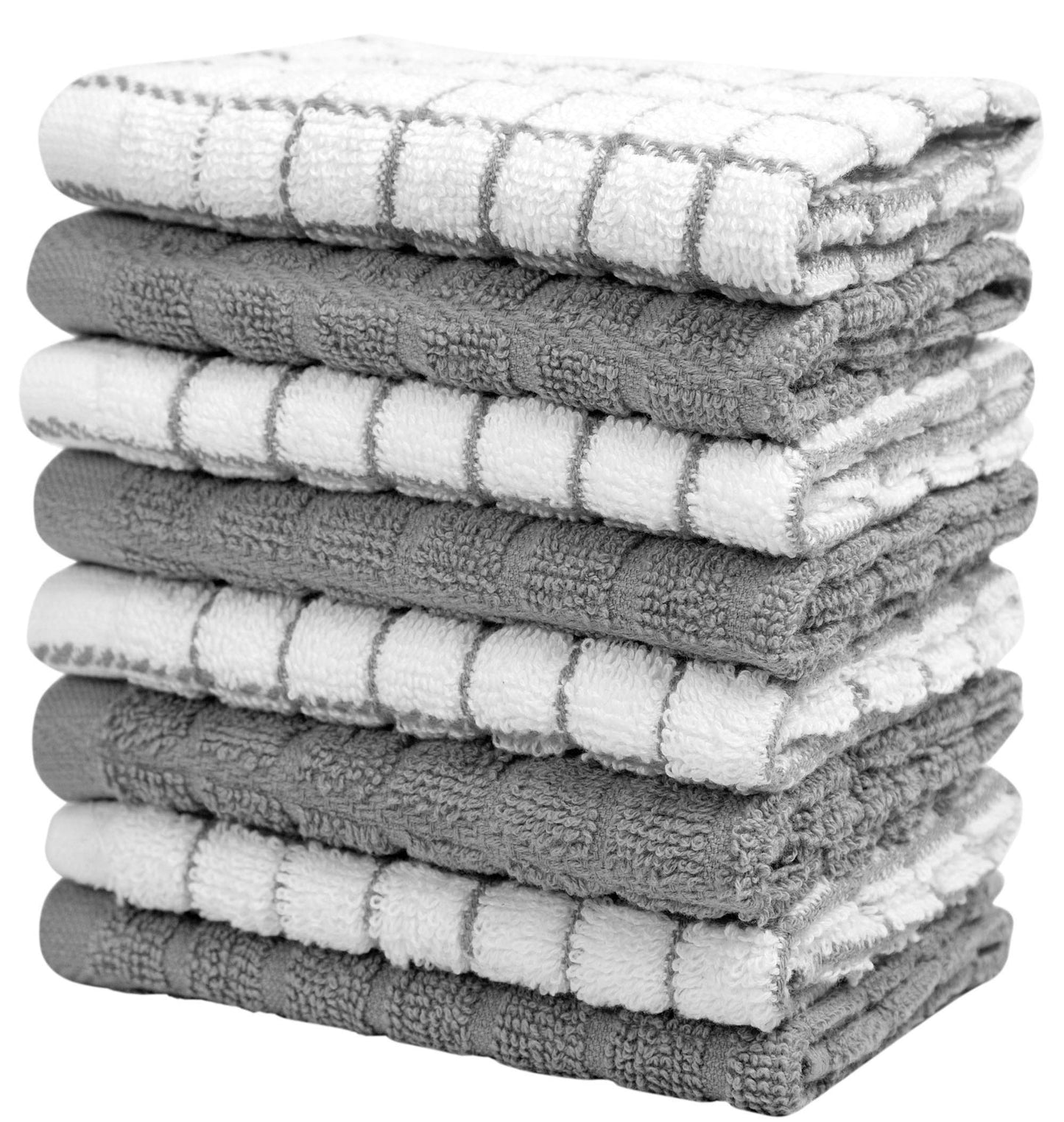 Bumble 8-Pack Cotton Dish Cloths – 12"x12", 405 GSM Kitchen Washcloths for Washing Dishes, Gray