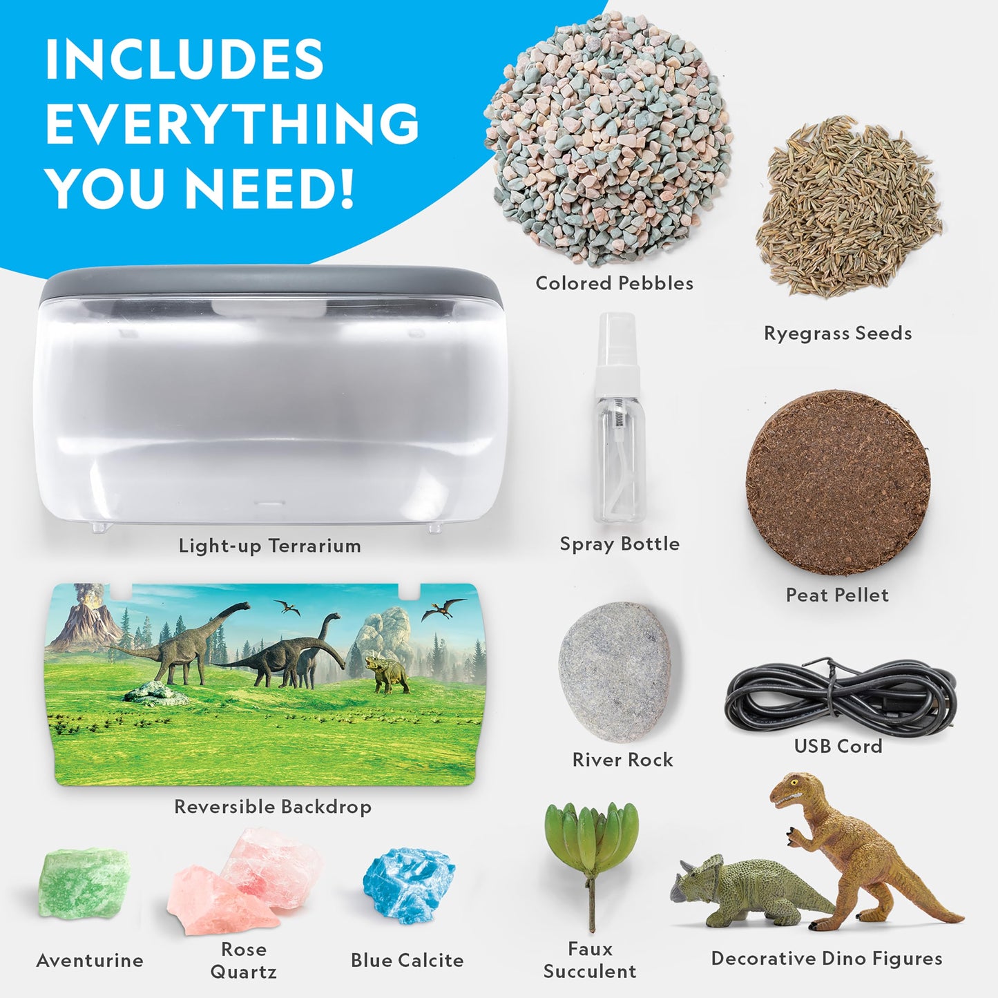 National Geographic Light Up Terrarium Kit for Kids – Dinosaur Habitat Science Kit with Real Plants, Gemstones & Dino Toys (Amazon Exclusive)