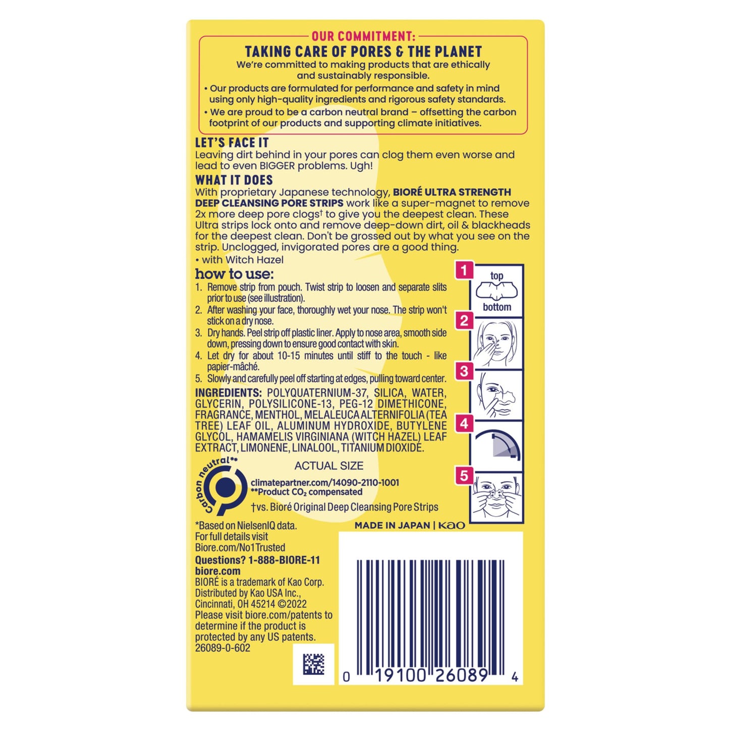 Bioré Witch Hazel Ultra Strength Blackhead Remover Pore Strips, Oil-Free, Non-Comedogenic, C-Bond Technology, 18 Count – Clears Pores Fast