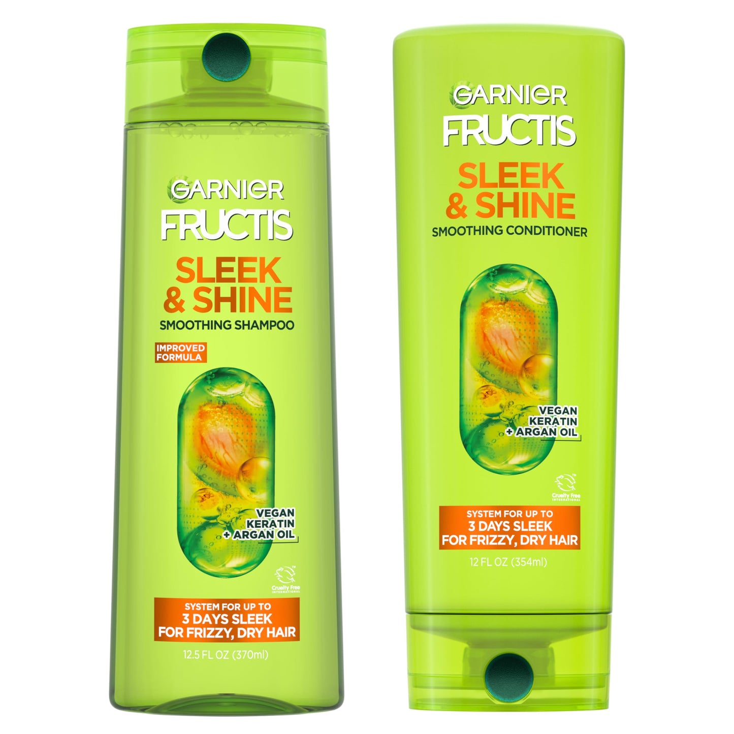 Garnier Fructis Sleek & Shine Shampoo & Conditioner Set | Plant Keratin + Argan Oil for Frizzy, Dry Hair | 2 Items, 1 Kit, 22 & 21 Fl Oz