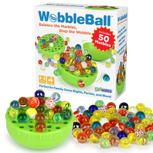 Funwares WobbleBall Marble Balance Game, 50 Marbles Included, Skill & Dexterity Games for Kids & Adults, Family Party Game for 1-4 Players, Ages 6+