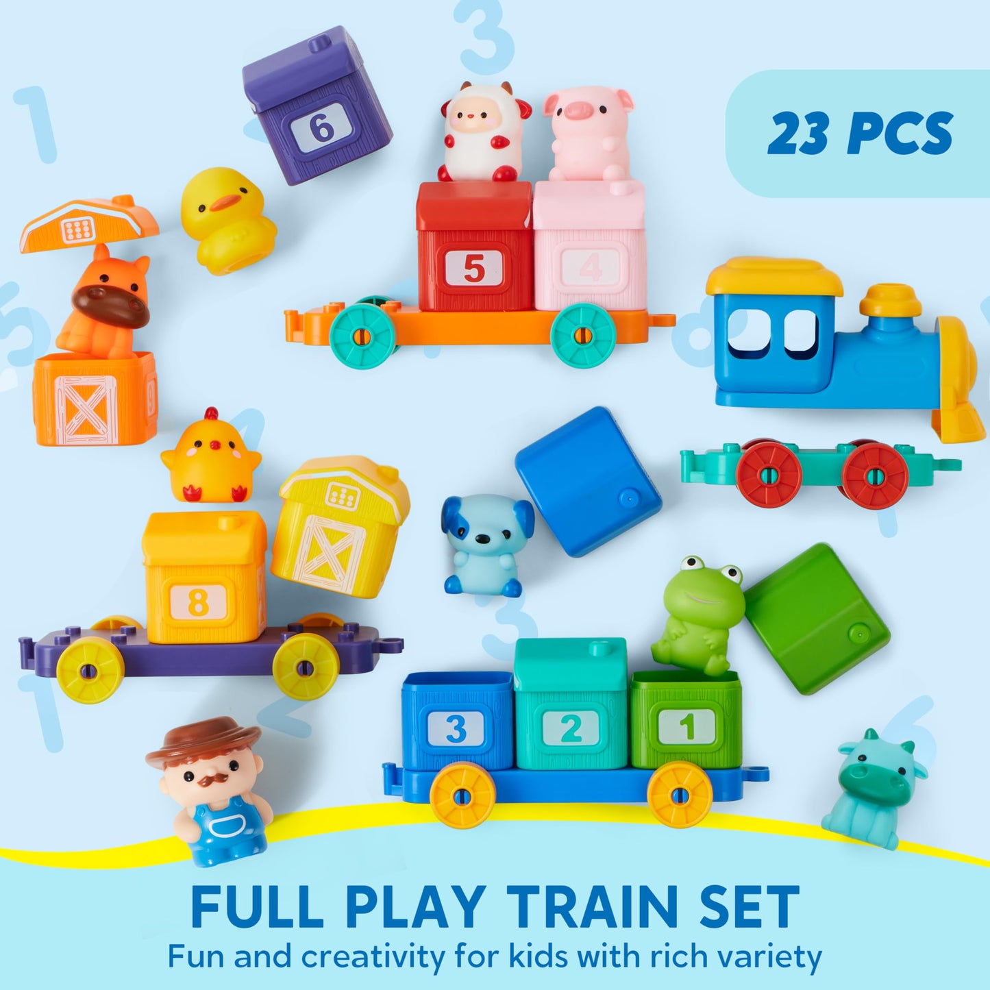 Montessori Farm Train Learning Toy for Toddlers 1-3, Counting, Matching & Sorting with 9 Animals & Farmer – Birthday, Easter, Christmas Gift