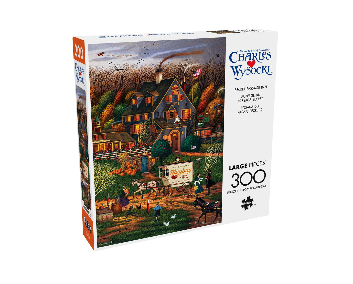Buffalo Games Charles Wysocki Secret Passage Inn – 300-Piece Jigsaw Puzzle for Adults, Challenging Game Night Puzzle, 21.25"x15" Finished Size