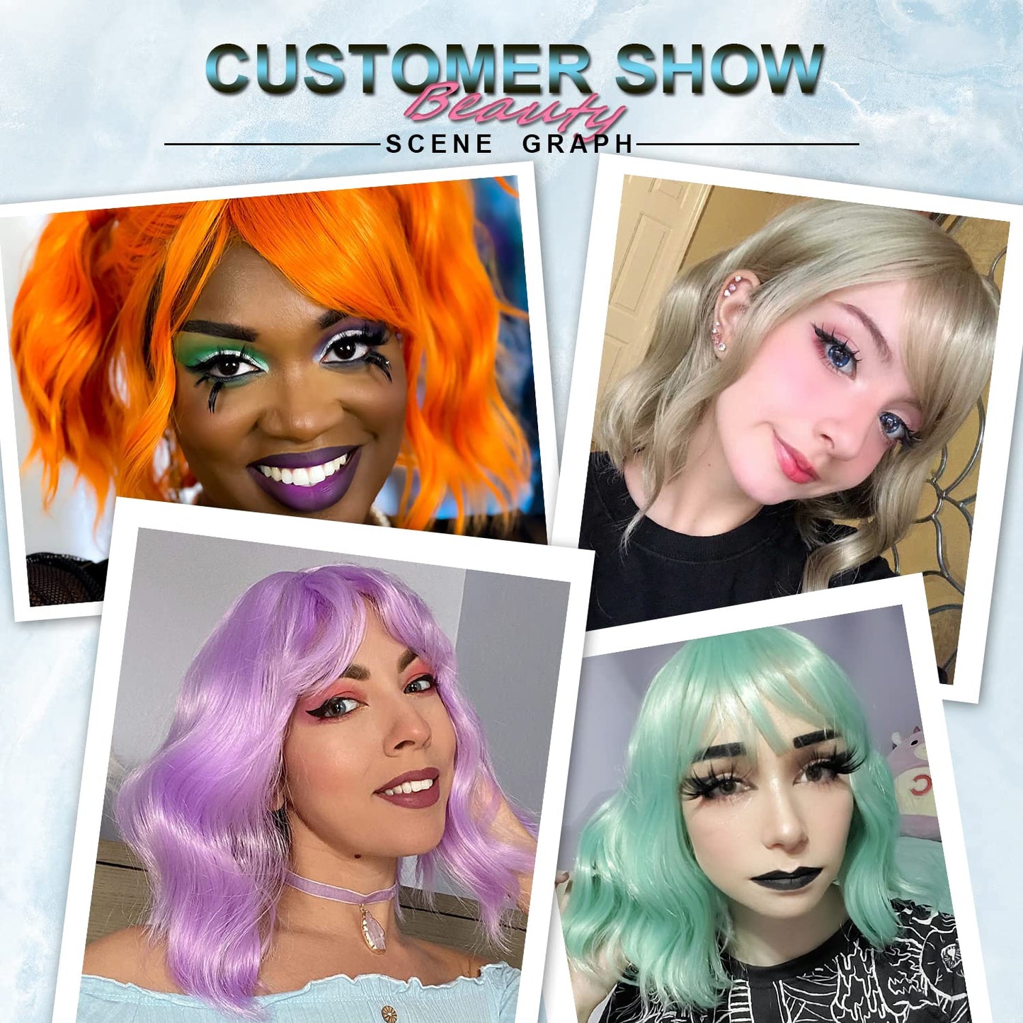 LANCAINI Pastel Pink Bob Wig with Bangs for Women – Wavy Shoulder-Length Synthetic Cosplay Wig, Soft Loose Waves, Colorful Costume Hair