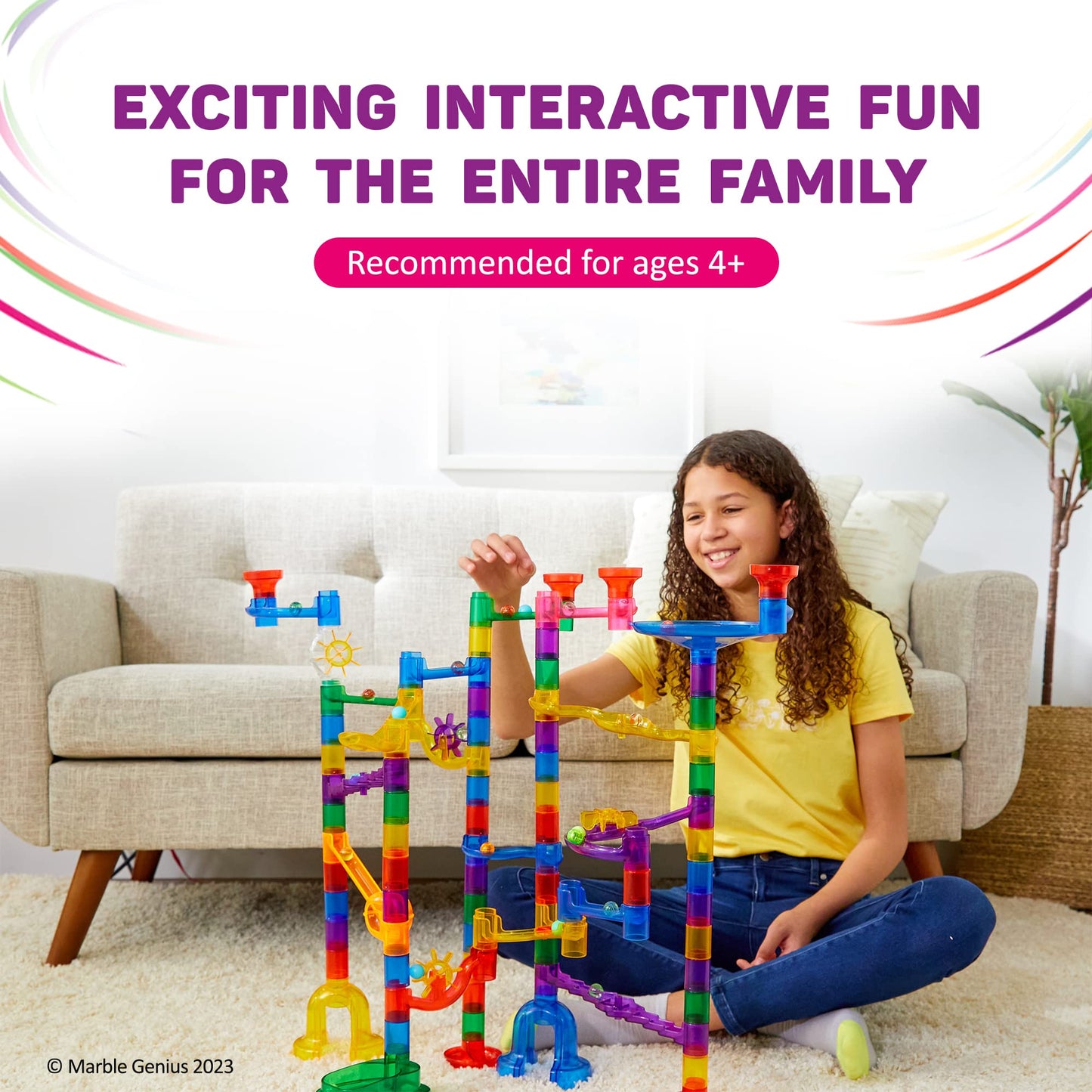 Marble Genius Marble Run Track - 200-Piece, Multicolor, Space Theme - Glow-in-The-Dark Marble Set & STEM Building Toy & Race Track for Ages 4+