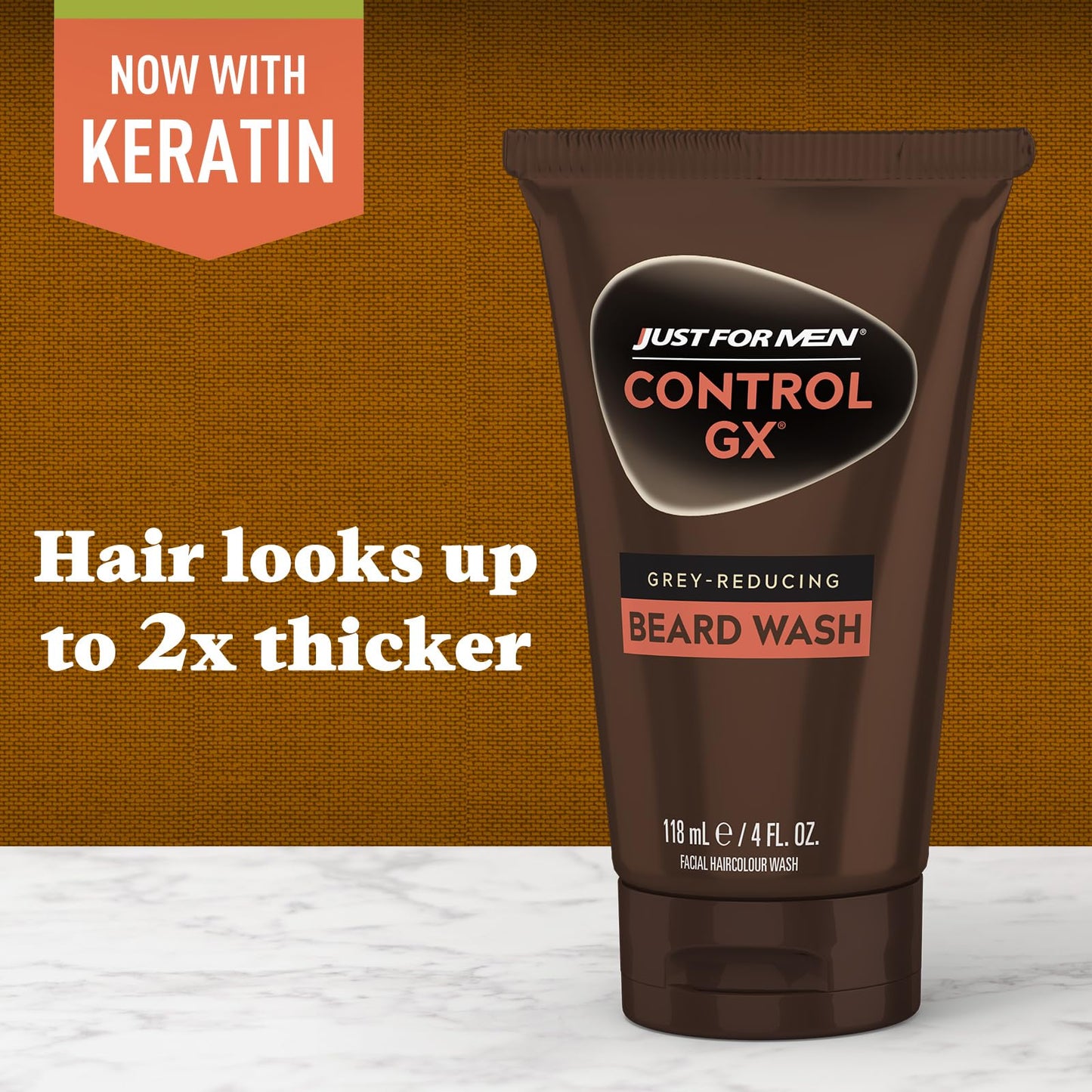 Just For Men Control GX Grey Reducing Beard Wash with Keratin – Gradually Colors Mustache & Beard, Thicker, Softer, Fuller Look, 4 Fl Oz