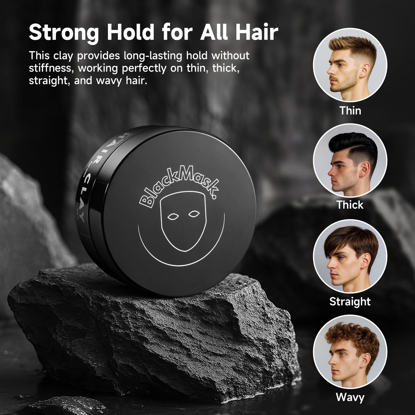BlackMask Hair Clay for Men (3.52 oz) Matte Finish with Strong Hold, Hair Styling Clay, Adds Texture & Volume