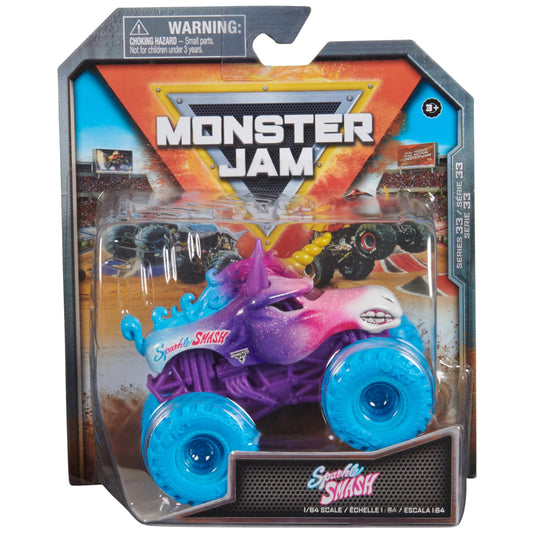 Monster Jam, Official Sparkle Smash Monster Truck, Die-Cast Vehicle, 1:64 Scale, Kids Toys for Boys Ages 3 and up