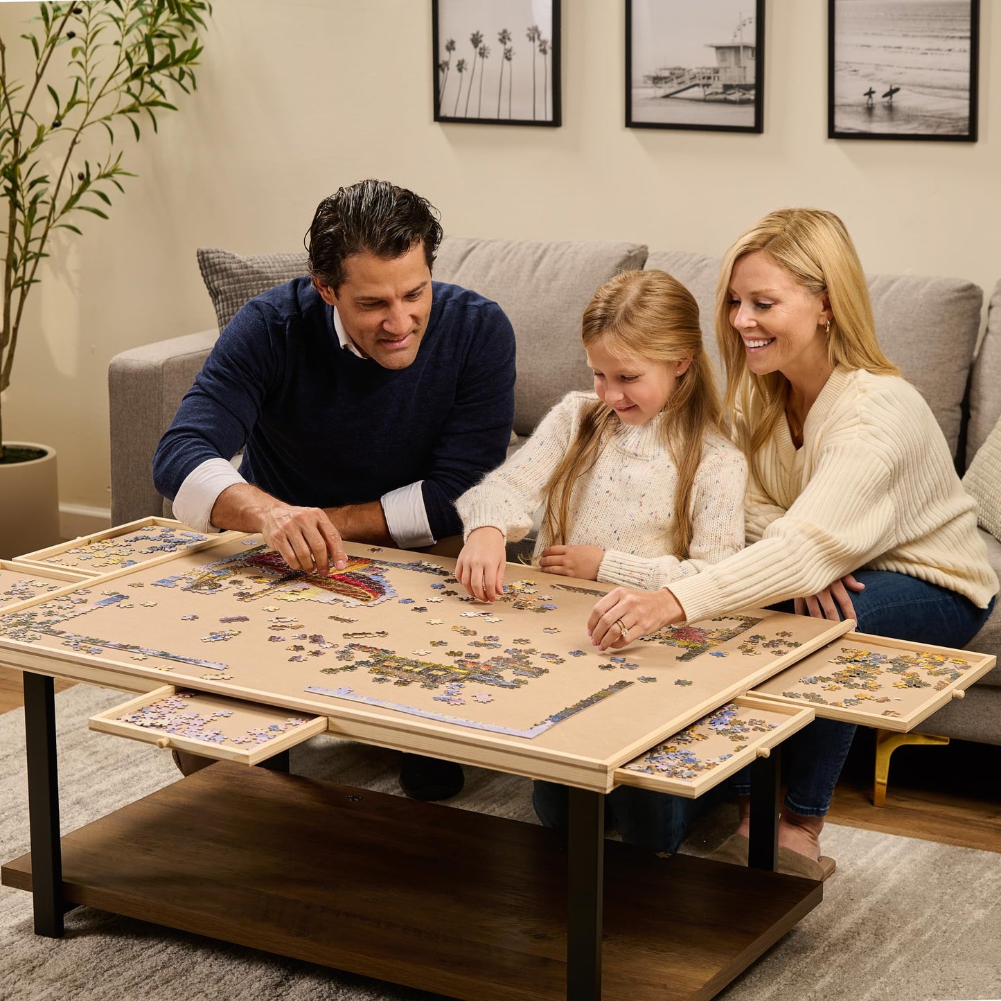 1500-Piece Rotating Puzzle Board – Wooden Jigsaw Table with 6 Storage Drawers & Protective Cover, Perfect for Family Games & Home Entertainment