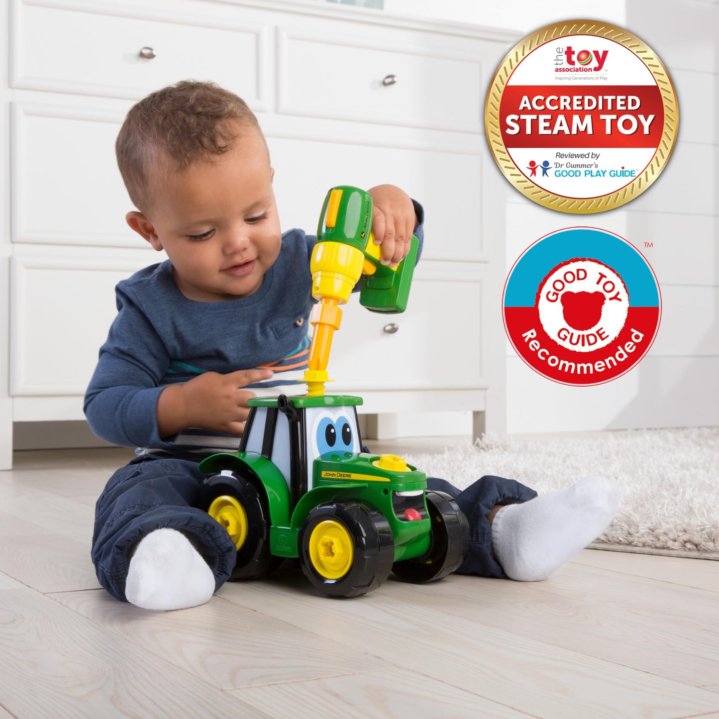 BUILD-A-BUDDY John Deere Tractor Take-Apart Toy with Drill, 16 STEM Pieces, Toddler Building & Tool Toy for Kids 3+