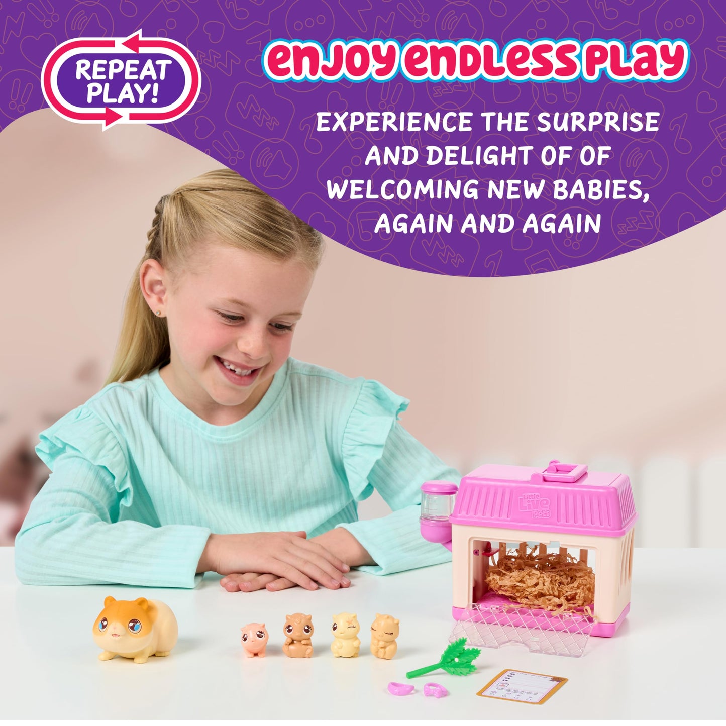 Little Live Pets Hamster Mini Interactive Toy Set, Hutch Animal Playset with 3 Surprise Babies, 20+ Sounds, Hamster Must-Haves for Ages 3+