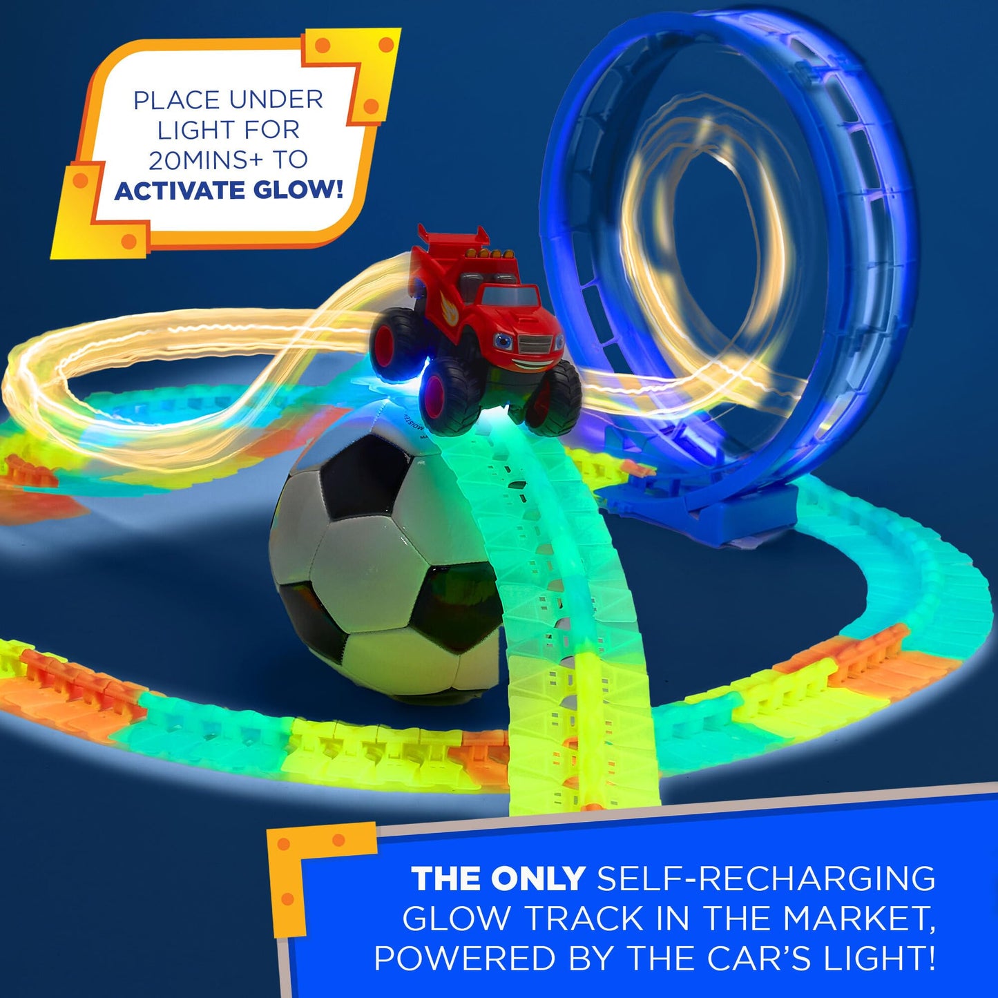 Blaze and The Monster Machines Race Track Set - 117-Piece STEM Glow Track Playset by JitteryGit, Nickelodeon Toy for Kids Ages 3-8, Red