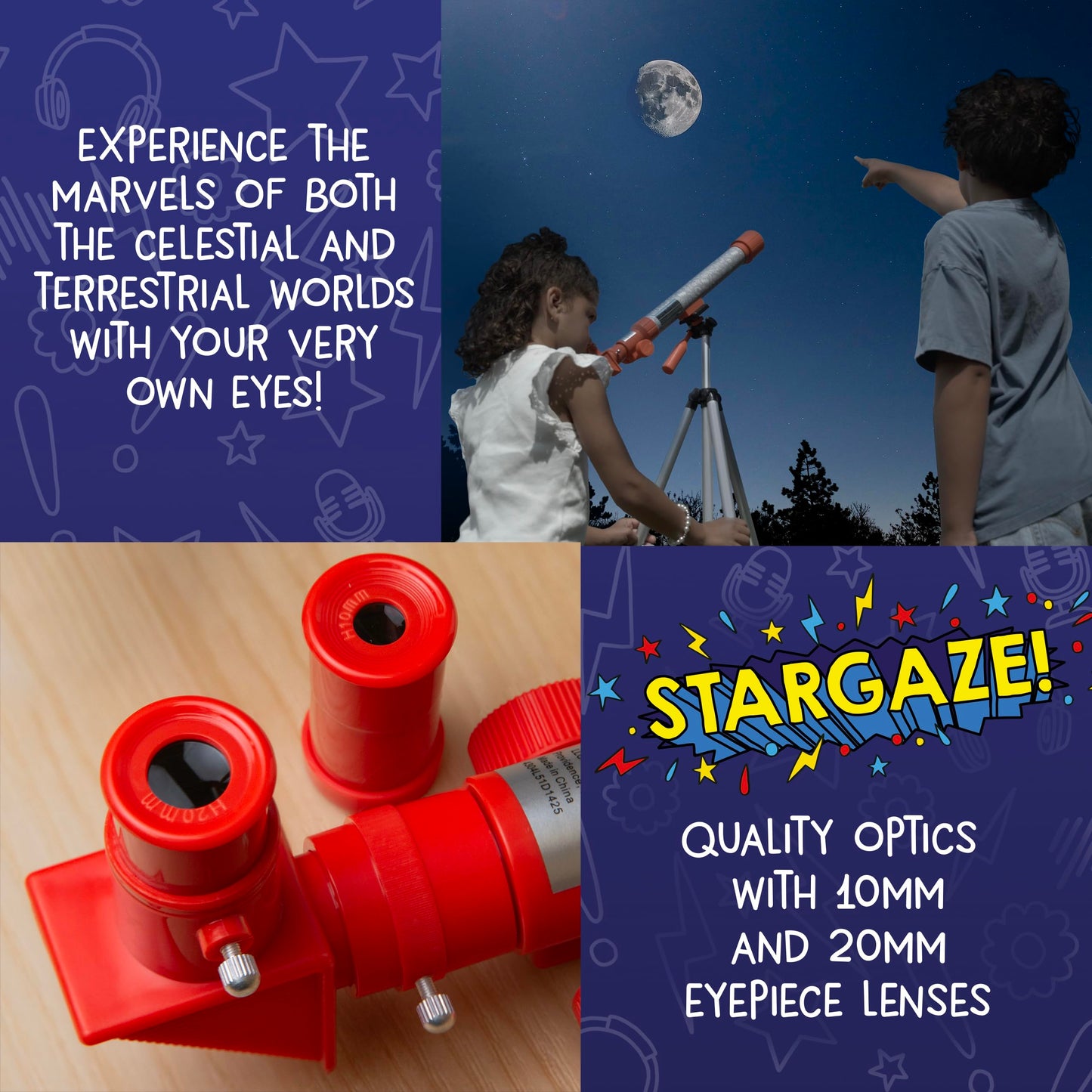 Wow in The World Kids’ Telescope & Astronomy Kit – 25x & 50x Magnification, Adjustable Tripod, Star Wheel & Audio Guide, Ages 6+