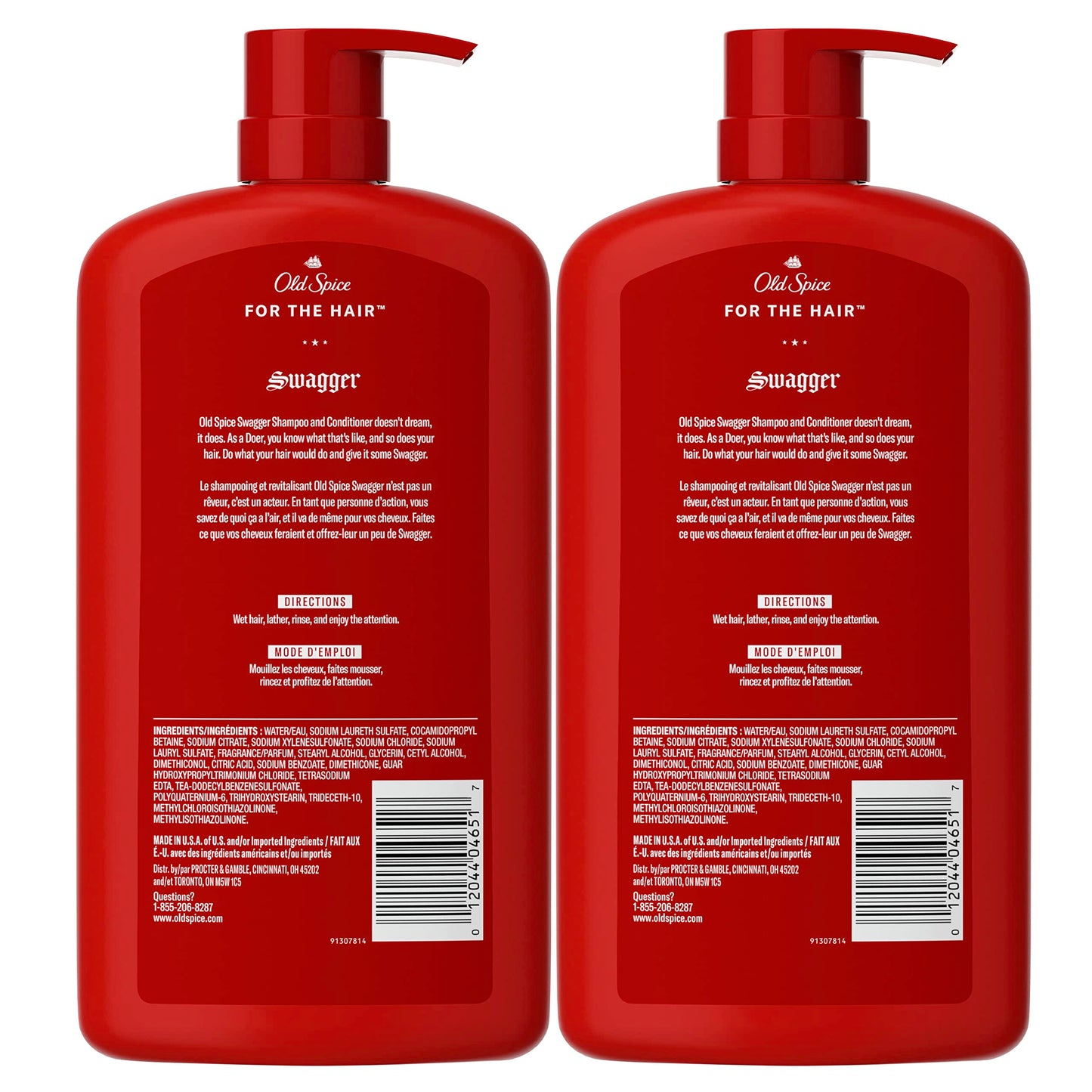 Old Spice Swagger 2-in-1 Shampoo & Conditioner for Men, Cedarwood Lime Scent, Moisturizes & Strengthens Hair, Barbershop Quality, 29.2 Fl Oz, 2 Pack