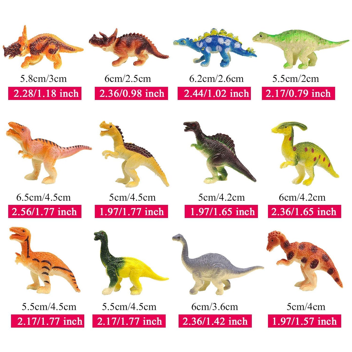 HAPTIME Mini Dinosaur Figures, Assorted 1.5-3" Small Dino Toys, Pack of 12 – Perfect for Cake Toppers, Easter Eggs, Party Favors