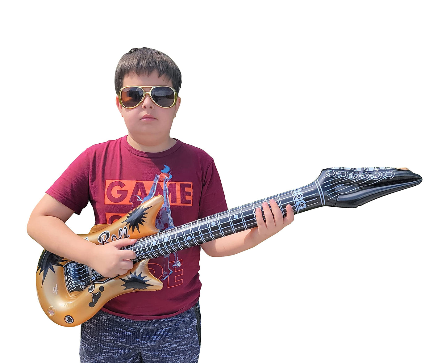 Zugar Land Rock Inflatable Guitar (42 Inches) Vinyl. Perfect Party Favor, DJ Dance 80s Rocker (Gold and Silver (2 Pack)), Multi, 42 Inch