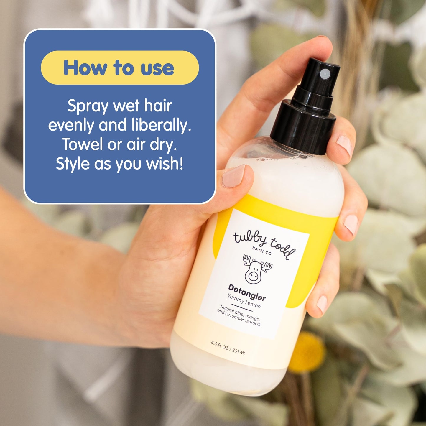 TUBBY TODD Kids Hair Detangler Spray 2 Pack (8.5oz Each) – Lemon Crème | Gentle, Moisturizing Detangling Spray with Baobab & Coconut Oil