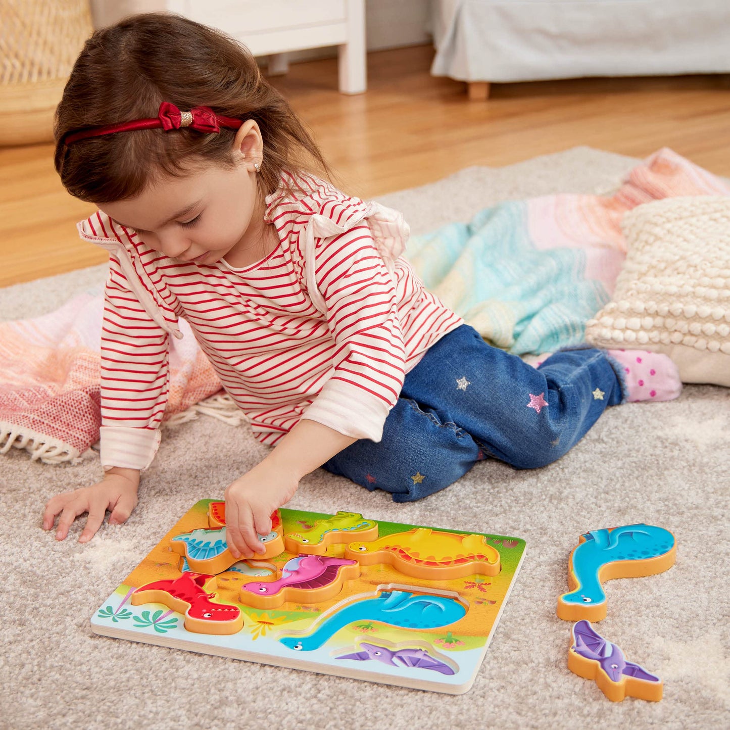 B. toys – Peek & Explore 3 – Pack – Farm, Sea, Dinos – Chunky Puzzle 3 – Pack – Wooden Puzzles – 8 Pieces Each – 2+ Years