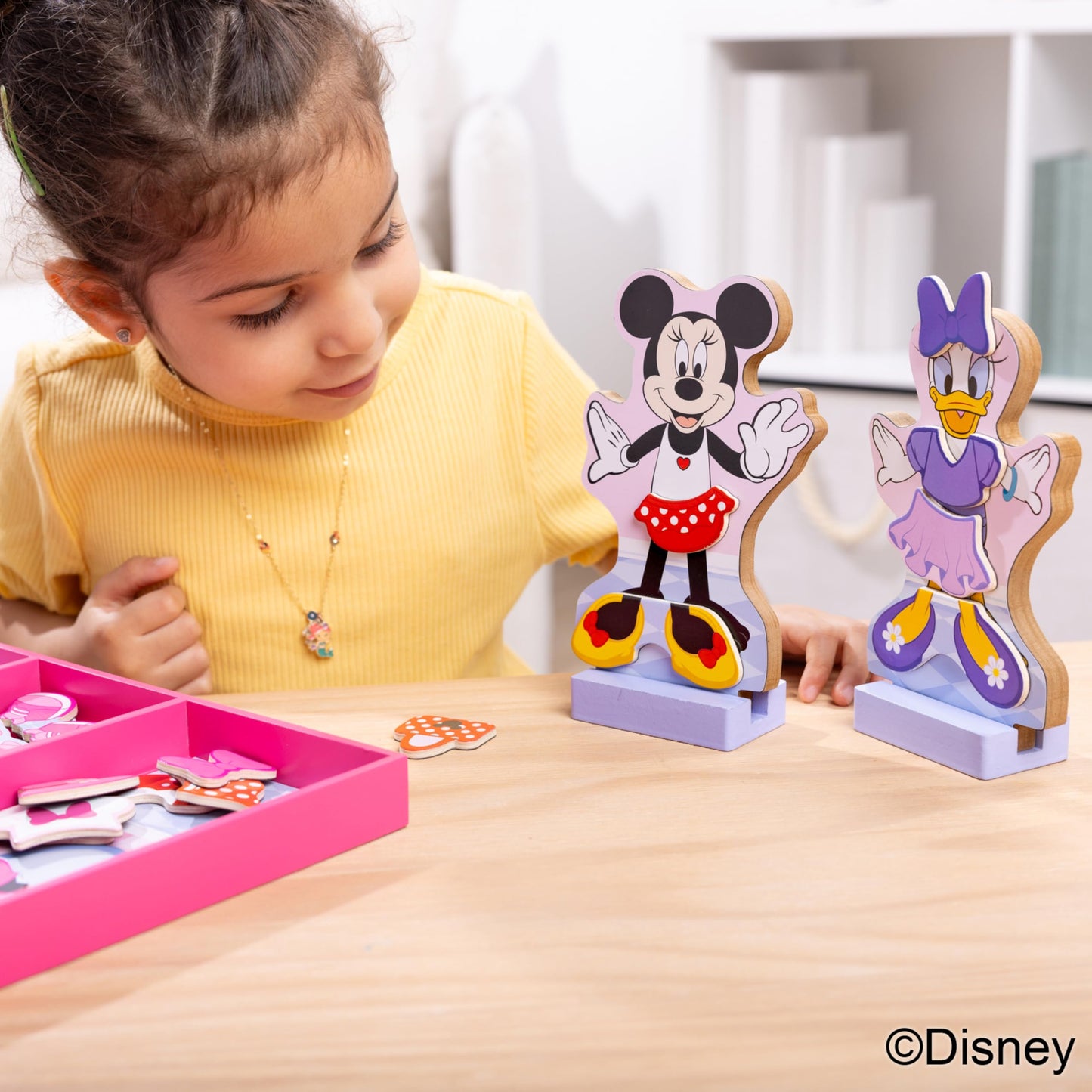 Melissa & Doug Disney Minnie Mouse & Daisy Duck Deluxe Wooden Magnetic Dress-Up Set, 2 Dolls with Stands, 52 Pieces, FSC Certified