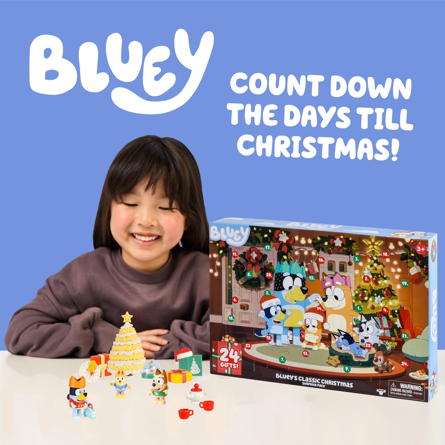 Bluey Toys for Girls and Boys, 24 Days of Surprises, Kids Advent Calendar w/Accessories, Stickers & Mini Christmas Tree