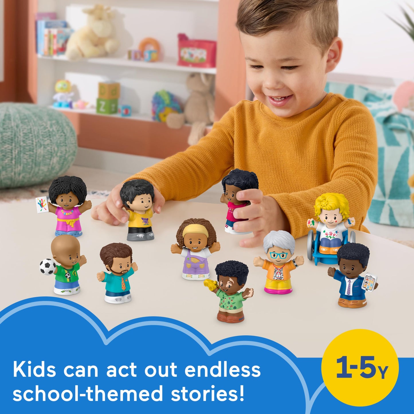 Fisher-Price Little People Toddler Toys Classroom Figures 10-Piece Set for Preschool Pretend Play for Kids Ages 1+ Years (Amazon Exclusive)