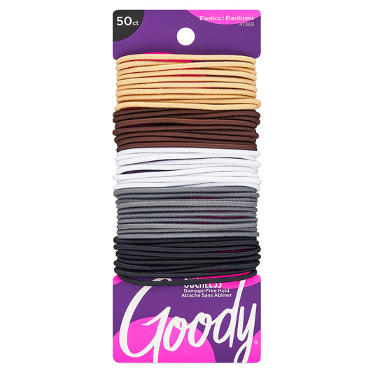 Goody Ouchless Hair Elastics, 50 Ct – No Pull, No Breakage, Tangle-Free Ponytail Holders for Fine Hair, Long-Lasting Neutral Bands for Women & Men