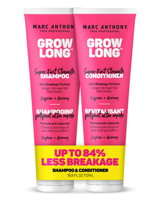 Marc Anthony Grow Long Shampoo & Conditioner Set with Biotin, Caffeine & Ginseng – Anti-Frizz, Split End Repair, Strengthens Dry & Damaged Hair