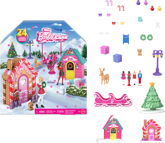 Barbie Mini Land Collectible Advent Calendar with 1.5-Inch Dolls & 24 Days of Surprises, Winter Village Play Areas for Storytelling Fun