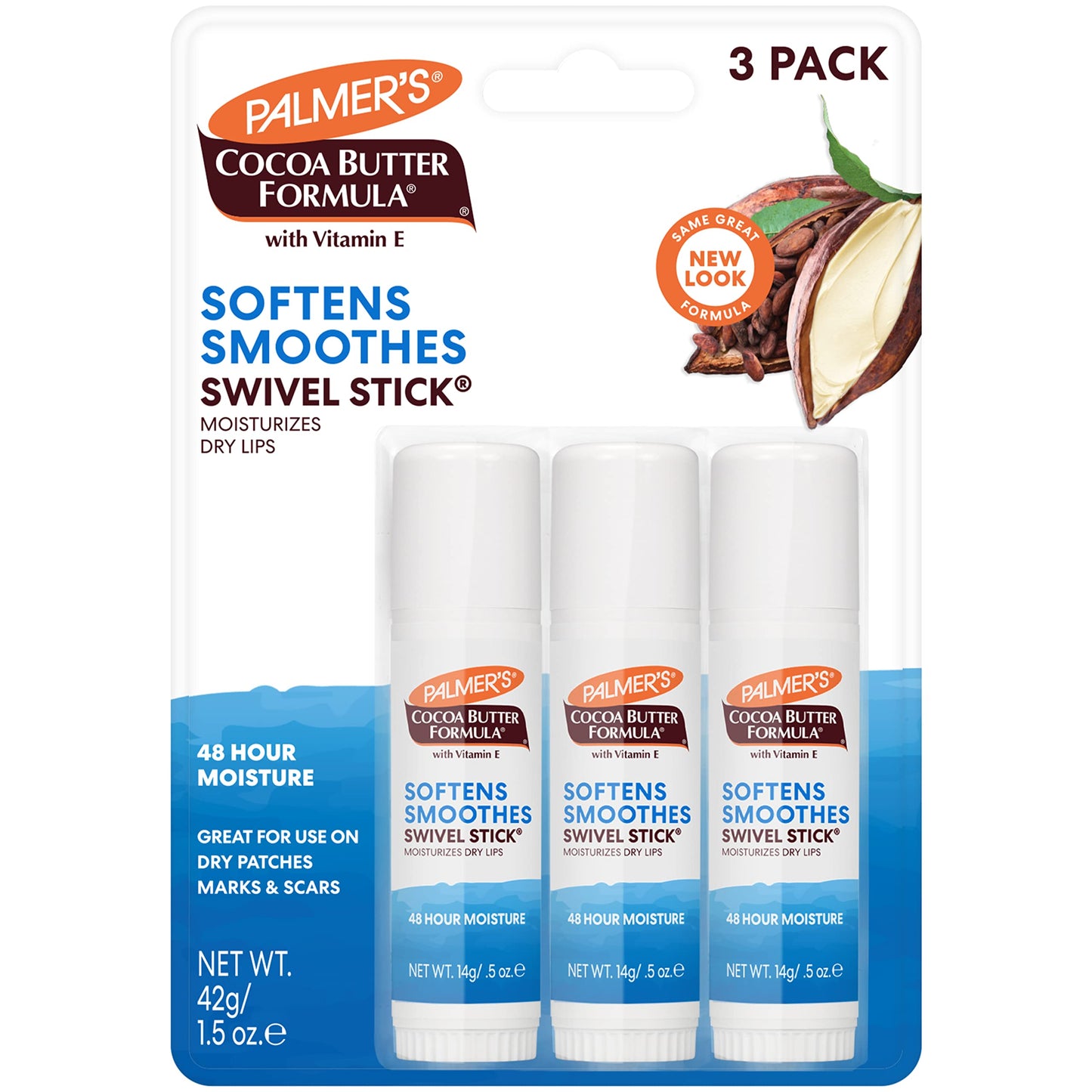 Palmer's Cocoa Butter Formula Moisturizing Stick with Vitamin E – Lip & Body Balm, Dry Skin Relief, Pack of 3, Stocking Stuffer