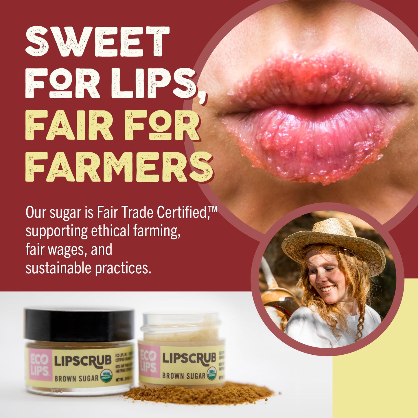 Eco Lips Lip Sugar Scrub 4-Pack, 100% Organic Lip Care, Exfoliates & Moisturizes with Sugar & Coconut Oil, 4 x 0.25oz Jars